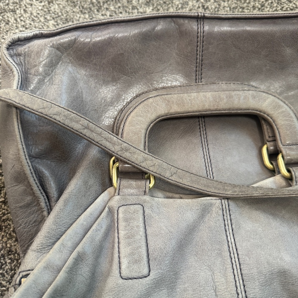 HOBO Leather Crossbody Bag Gray Foldover Slouch Shoulder Purse - Picture 9 of 12